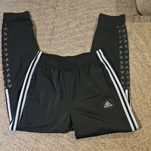 Adidas Mens Black Joggers with Gray Stripes - Picture 2 of 4